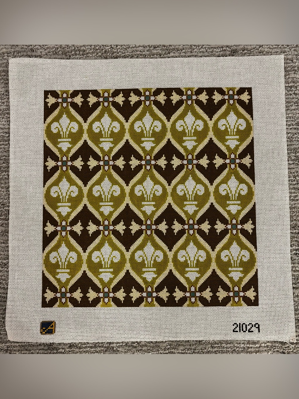 Hand Painted Green and Brown Needlepoint Canvas